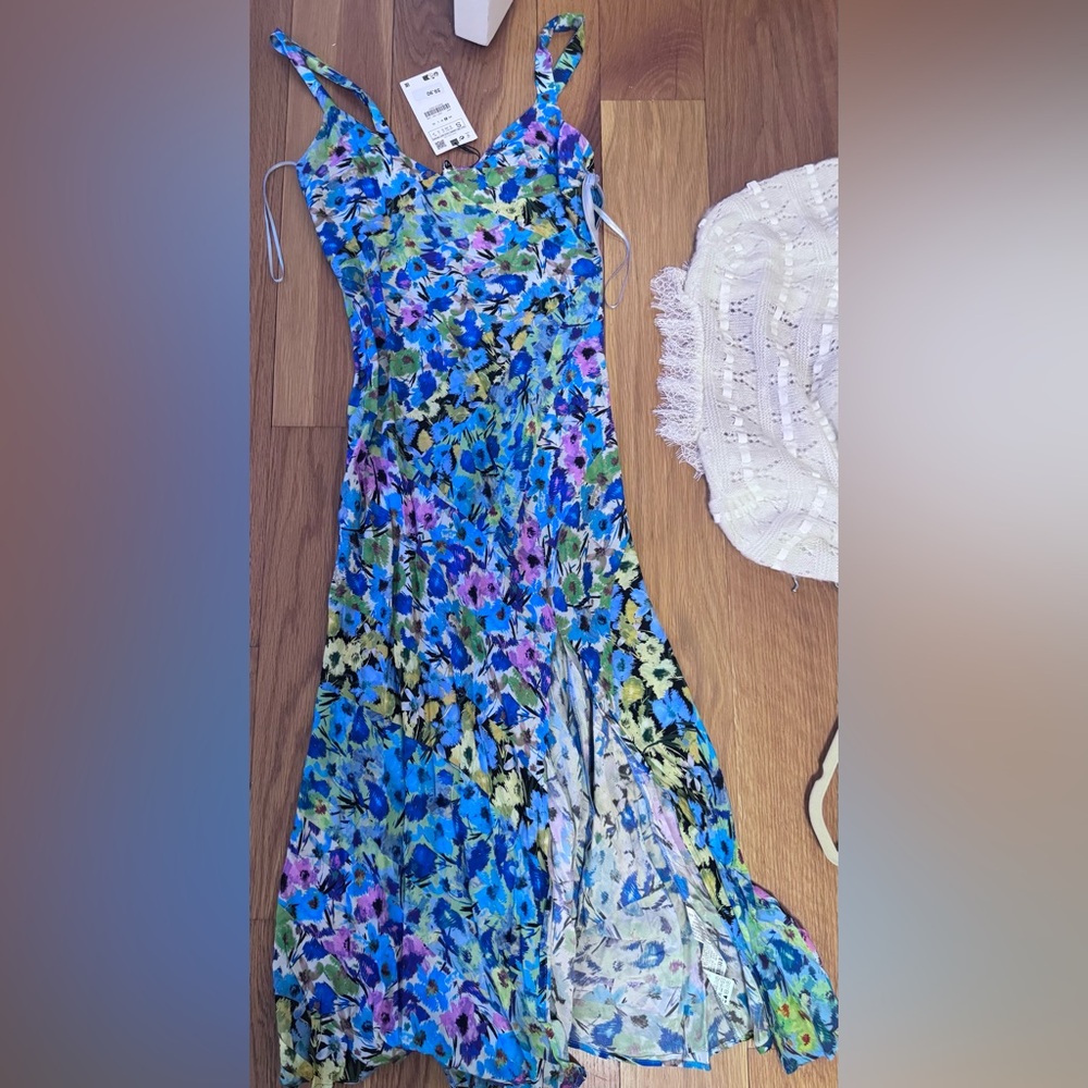 ZARA Floral Blue and Purple Women's Dress